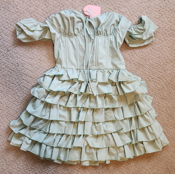 SUGAR THRILLZ Off Shoulder Corset Bustier Ruffle Mini Dress, Size XS - Picture 4 of 6